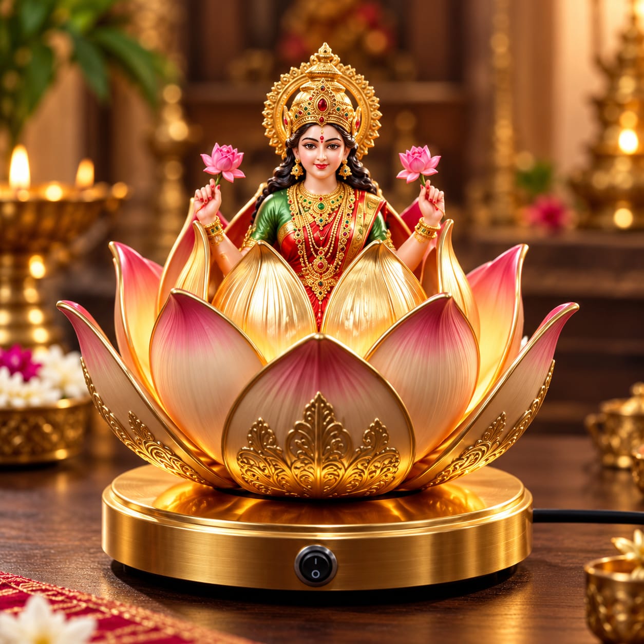 Goddess Lakshmi Lotus LED Decorative Idol – Premium Polyresin Showpiece | 20 CM - Image 2