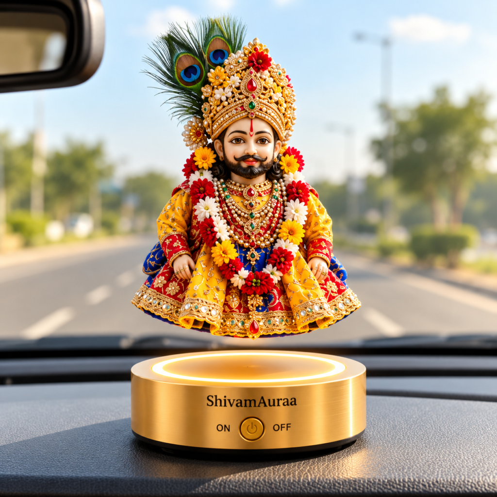 360° Rotating Floating Khatu Shyam Ji Idol for Car Dashboard | Rechargeable Magnetic Levitation Showpiece