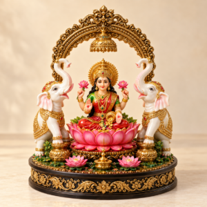 Goddess Lakshmi LED Fountain Showpiece with White Elephants & Lotus | Premium Religious Home Décor