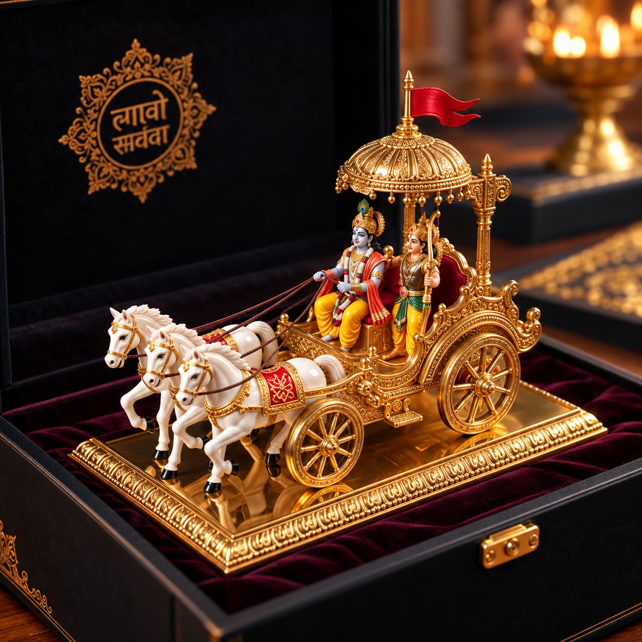 Premium Lord Krishna & Arjuna Golden Chariot Decorative Showpiece – 25 CM - Image 2