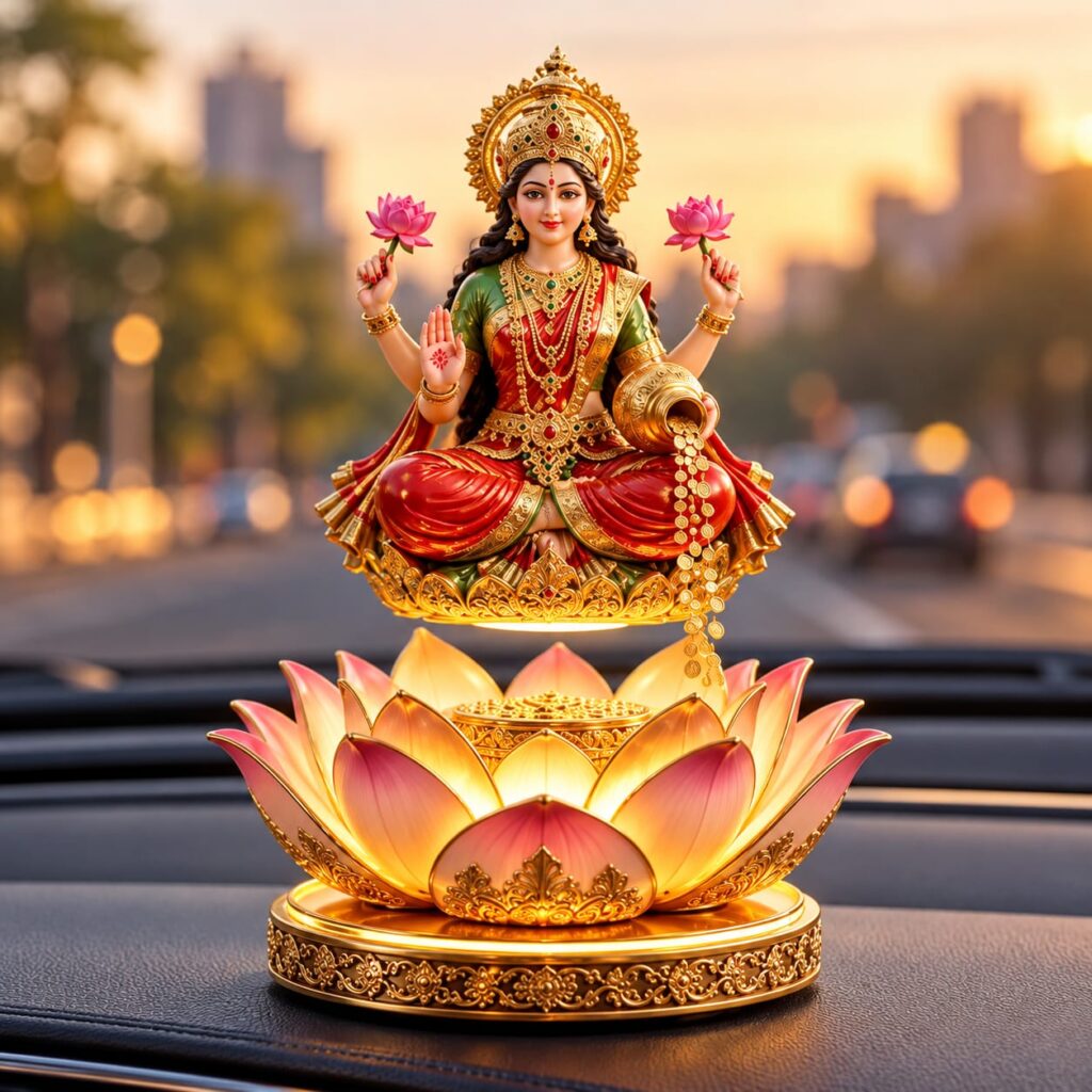 Goddess Lakshmi Lotus LED Decorative Idol – Premium Polyresin Showpiece | 20 CM