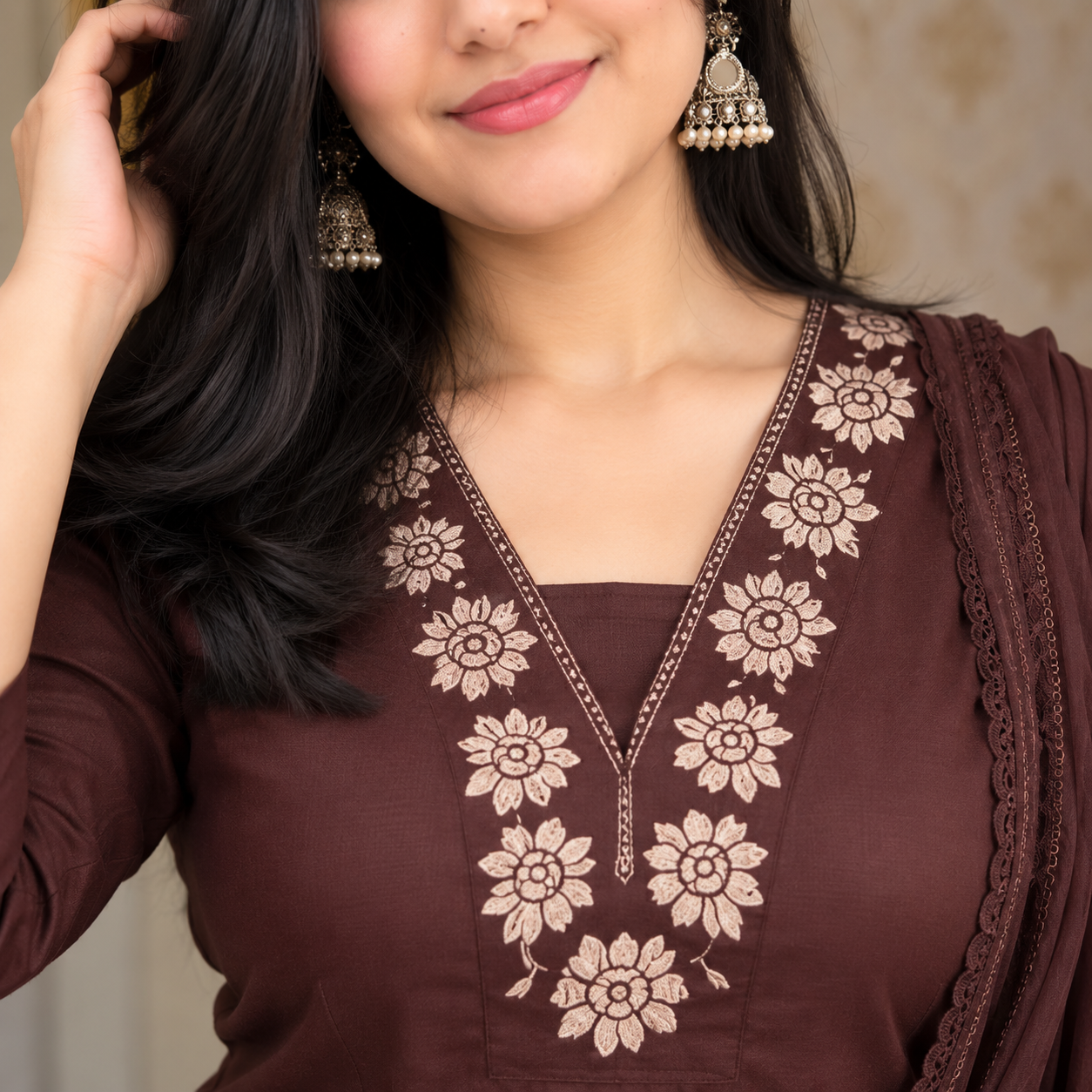 Women’s Cotton Kurta Pant Dupatta Set | 3-Piece Ethnic Wear Suit - Image 3