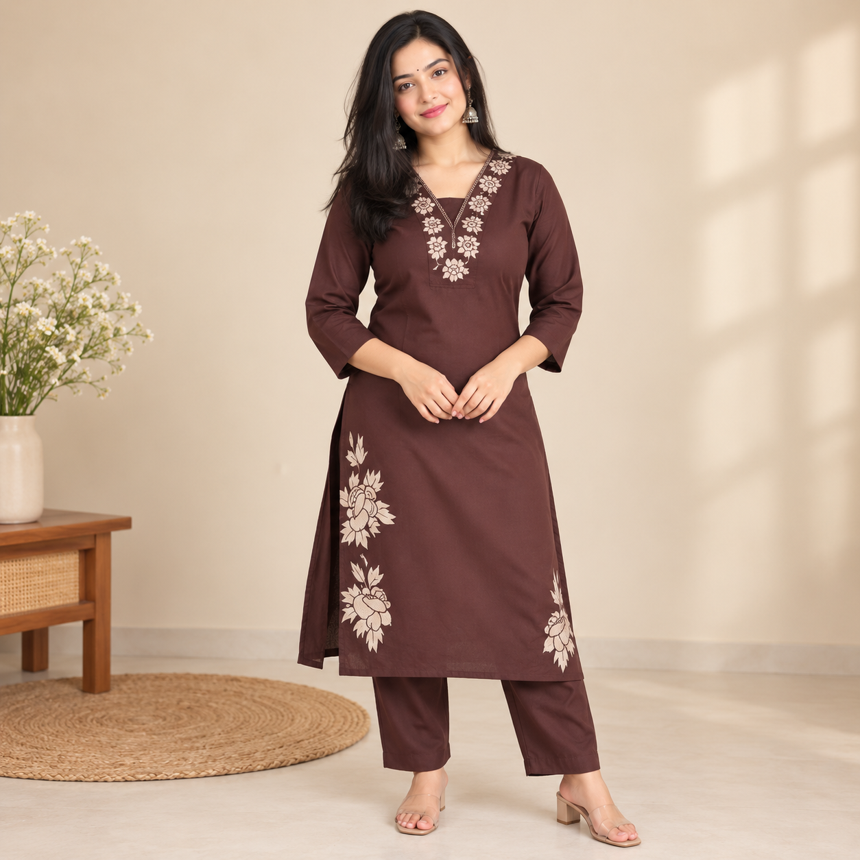Women’s Cotton Kurta Pant Dupatta Set | 3-Piece Ethnic Wear Suit - Image 2