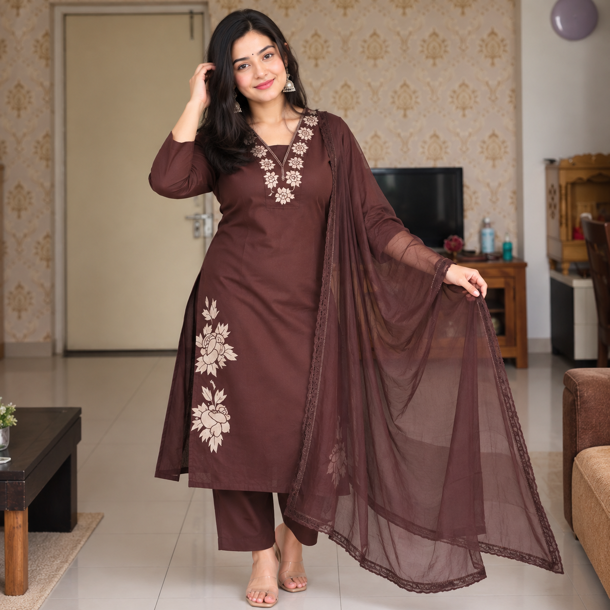 Women’s Cotton Kurta Pant Dupatta Set | 3-Piece Ethnic Wear Suit