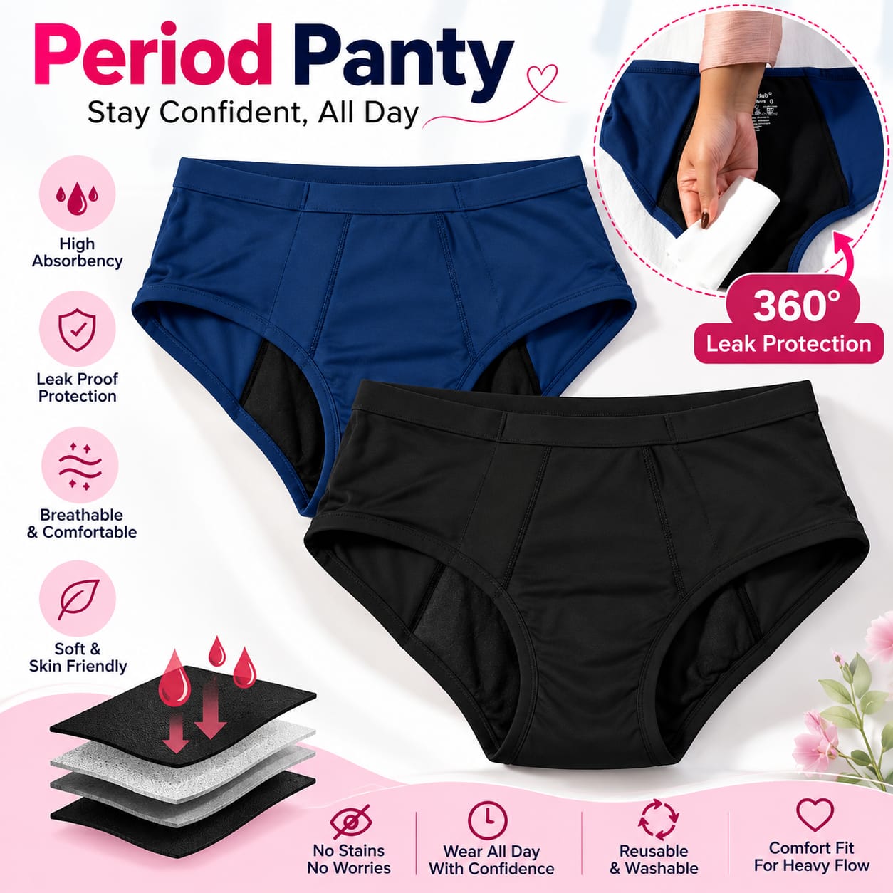 Reusable Period Panty for Women | High Absorbency Menstrual Underwear - Image 3